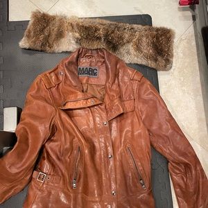 Andrew marc fur lined leather jacket brown